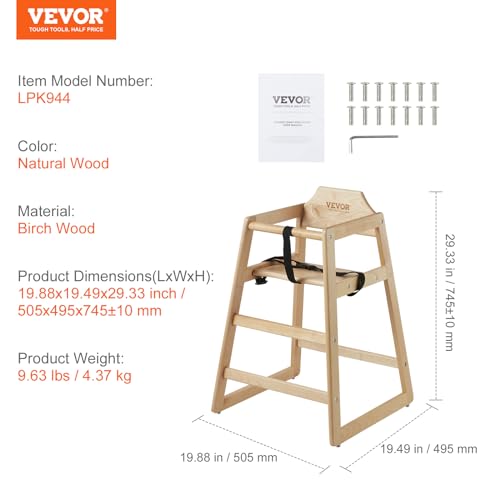 VEVOR Wooden Double Solid Wood Feeding, Eat & Grow Portable High, Easy to Clean Baby Booster Seat, Compact Toddler Chair, Natural VEVOR