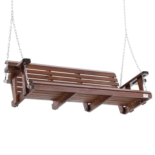 VEVOR Wooden Porch Swing 5.5 ft, Patio Bench Swing for Courtyard & Garden, Upgraded 880 lbs Strong Load Capacity, Heavy Duty Swing Chair Bench with Hanging Chains for Outdoors, Brown VEVOR