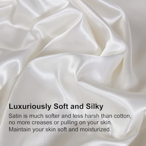 Bedding_Dreamer Silk Like White Comforter Set with Sheet Set King Size 8 Pieces Satin Bedding Set Silky Bed-in-a-Bag Luxury Hotel Soft Silky Comforter Set with 1 Cushion Cover Vegan Silky Bed Set Bedding_Dreamer