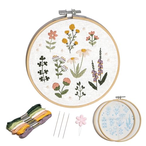 CRAFT CLUB Wildflower Embroidery Kit | DIY Cross Stitch Kit with Bamboo Hoop & Embroidery Thread | Complete Arts & Crafts Supplies Gift Set for Beginners | Home Décor & Room Craft Kit