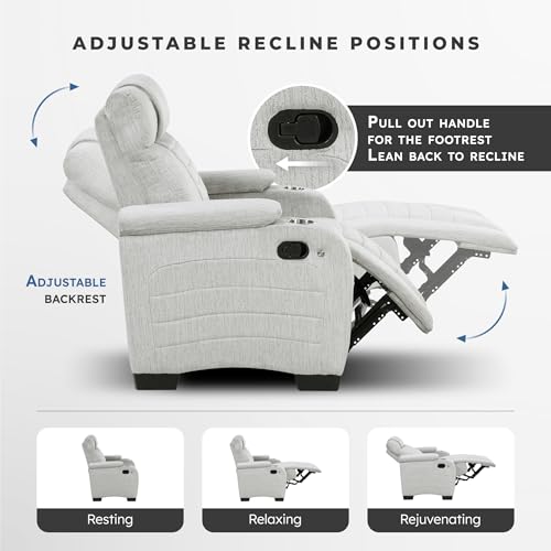 Lexicon Wall Hugger Manual Reclining Chair, Microfiber Manual Recliner with Cup Holders/Hidden Arm Storage/LED Base Lighting, Home Theater Seating for Living Room, Light Gray