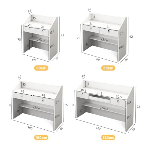 Walisk Modern Reception Desk with Lockable Drawer and Open Shelves, Rectangular, White and Walnut, 60x38x92cm, Office, Working WoodArtSupply