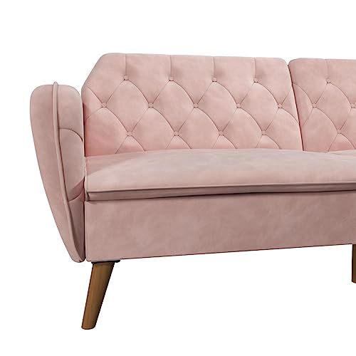 Novogratz Tallulah Memory Foam Futon, Convertible Couch, Pink Velvet Novogratz