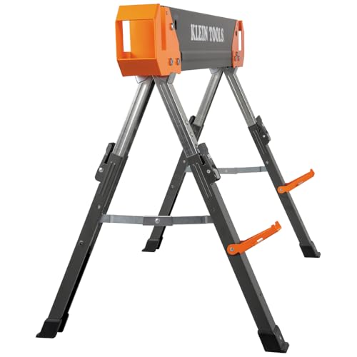 Klein Tools 66188 Folding Saw Horse, 2x4 Support Arms, 26-Inch to 32-Inch Adjustable Height, Heavy Duty Jobsite Table, 1-Pack Klein Tools