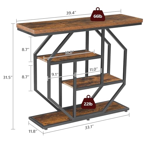 MAHANCRIS Entryway Table, Industrial Console Sofa Table with Storage, Narrow Accent Table for Living Room, Entry, Hallway, Entrance, Foyer, Rustic Brown CTHR28001 MAHANCRIS