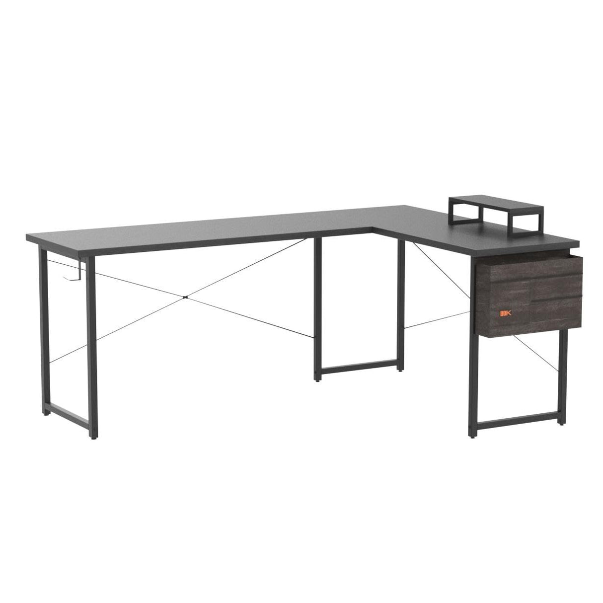 ODK L Shaped Desk, 66" Computer Corner Desk, Gaming Desk, Home Office Writing Desk with Monitor Shelf, Space-Saving Workstation Desk, Modern Simple Wooden Table, Easy to Assemble, Black ODK