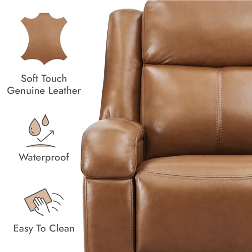 Watson & Whitely Genuine Leather Power Recliner Chairs for Adults, Wall Hugger RV Recliner with Power Headrest & Charging Ports, Electric Recliner Sofa Chair for Living Room, Saddle Brown