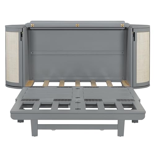 Harper & Bright Designs Full Murphy Bed with Hidden Storage & Modern Woven Design, Gray