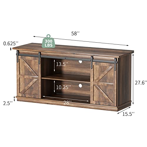 YESHOMY TV Stand for Televisions up to 65 Inchs, with Sliding Barn Doors and Storage Cabinets, Console Table and Media Furniture for Living Room, 58 Inch, Barnwood YESHOMY