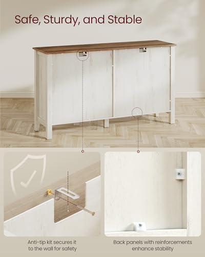 VASAGLE LIRY Collection - Buffet Cabinet, Coffee Bar Cabinet with 2 Drawers, Adjustable Shelves, Sideboard Storage with Cable Holes, Drawer Dividers, Rustic White and Honey Brown UBBK381W01 VASAGLE