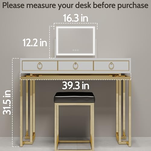 ROLOVE Lighted Makeup Mirror 16.3"x12.6", Hollywood Vanity Mirror with 10X Magnifier, 3 Color LED Lighting Modes, Smart Touch Control & 360° Rotation, Tabletop Makeup Mirror (White, Gift Ready) ROLOVE