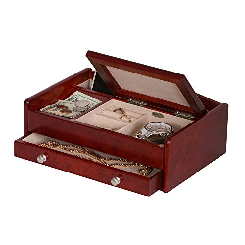 Mele & Co. Davin Men's Wooden Dresser Top Valet in Dark Burlwood Walnut Finish Mele & Co. Since 1912