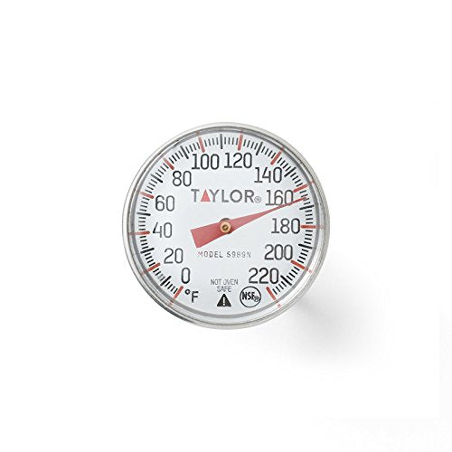 Taylor Instant Read Analog Meat Food Grill BBQ Cooking Kitchen Thermometer with Red Pocket Sleeve for Calibration, 1 inch dial, Stainless Steel Taylor