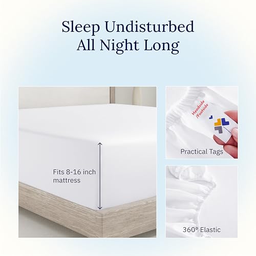 California Design Den White Fitted Sheet Full Size, 100% Cotton 400 Thread Count Sateen, Deep Pocket, Durable Fitted Sheet Only (Full, White) California Design Den