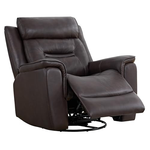 KISLOT Leather Recliner Chair, 360° Swivel Rocker for Adults Manual Rocking Reclining Chair with Adjustable Backrest Footrest for Living Room Bedroom Home Theater Seating