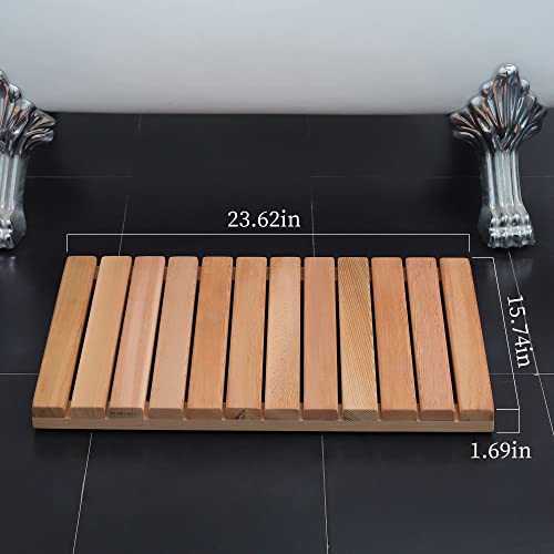bingaai Cedar Wood Shower Mat, Cedar Wooden Bath Mats, Wood Bath Mat 23.6 x 15.7 in, Shower Stall Mat Non-Slip for Bathroom Bathtub Spa Sauna Garden bingaai