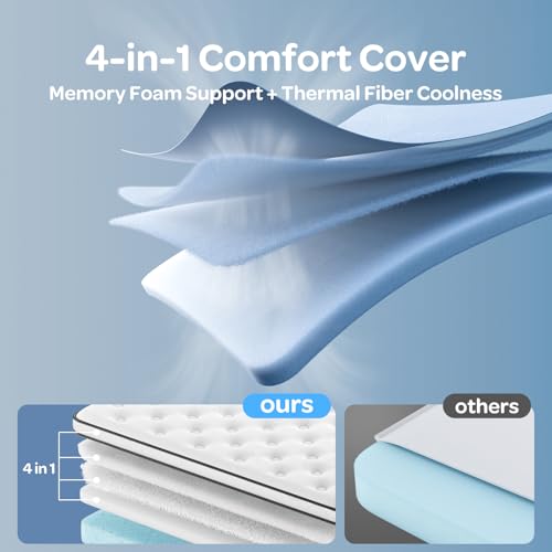OhGeni 14 Inch Cooling Queen Size Mattress, Hybrid Gel-Infused Memory Foam Bed Mattresses in a Box, Medium Feel Cool Top Fabric,Individual Pocket Innerspring, 3-Zone Design & Reinforced Edge Support OhGeni