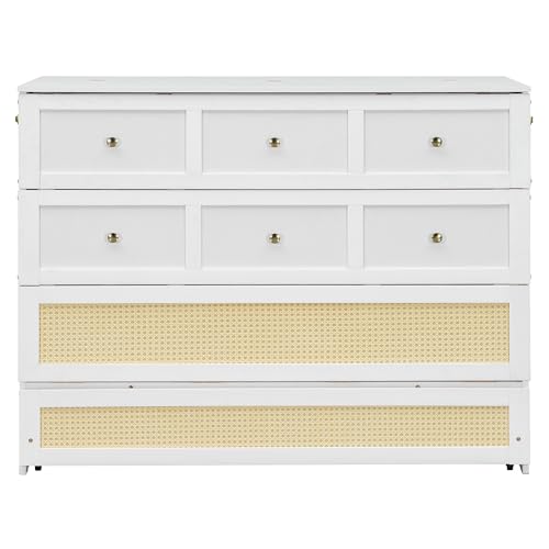 Harper & Bright Designs Cabinet Murphy Bed Full Size with Big Drawer, Solid Pine Wood Foldable Murphy Platform Bed with Slats for Guest Bedroom, Office or Small Room Harper & Bright Designs