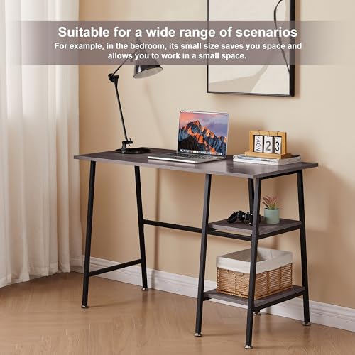 VECELO 43 Inch Computer Desk Writing Study Work Office Table Modern Desk with Shelves Wooden Desk for Home Bedroom,Brown Desk VECELO