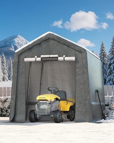 7X12 FT Heavy-Duty Portable Outdoor Storage Shed with Roll-Up Zipper Door & Vent, 240g Waterproof Carport Storage Shelter, UV-Resistant Canopy for Motorcycle, Firewood, Tools -Gray ActiveTrail