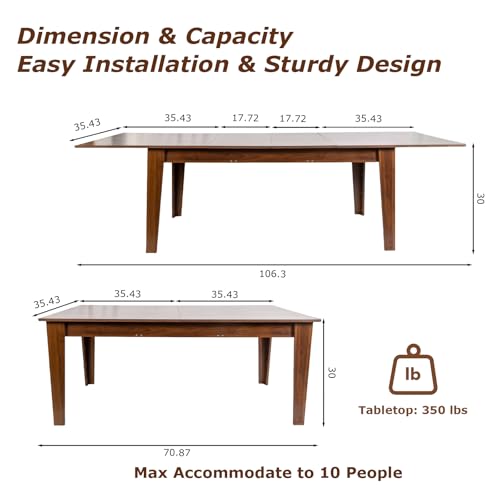 VICBARLEY Extendable Dining Table for 6-10 People,70.87''-106.4''Modern Space-Saving Wood Kitchen Table,Rectangle Folding Conference Meeting Table for Living Meeting Room Kitchen,Walnut VICBARLEY