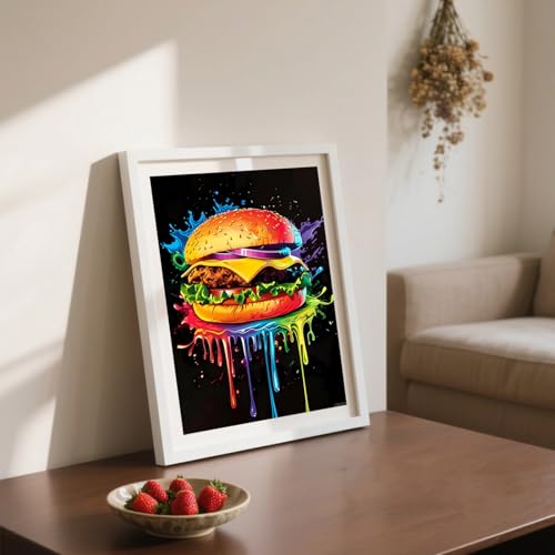 UIBDVKS 5D Diamond Painting Kits for Adults The Tasty Hamburger Diamond Art Kit DIY Full Round Drill Food with Diamonds Gem Art Help Relieve Stress 12x16 inch UIBDVKS