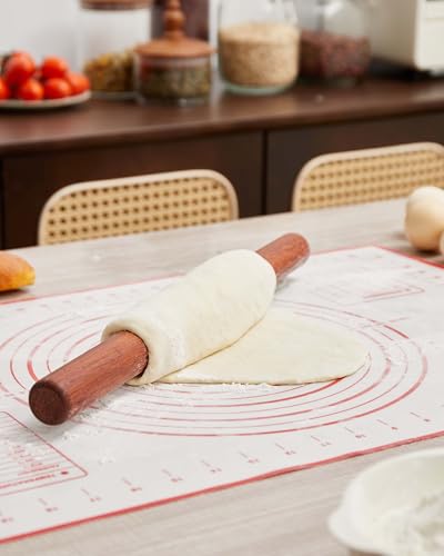 Wood Rolling Pin for Dough, Vinoil French Rolling Pins for Baking with Slicone Baking Mat Set, Dough Roller for Baking Fondant Pizza Pasta Pies Cakes Bread and Cookies, 16 Inch Rosewood Vinoil