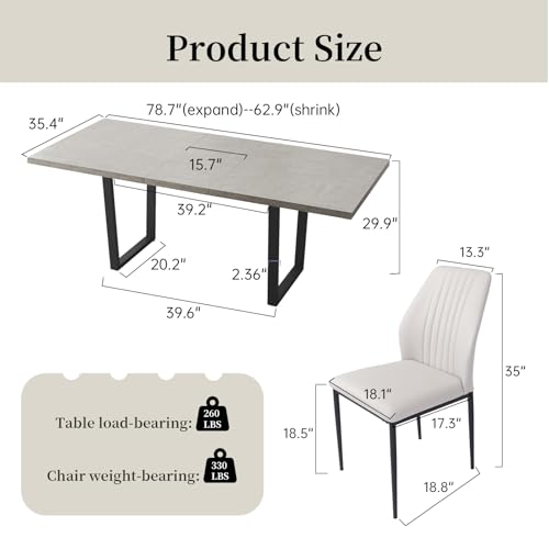 ZckyCine 79" Modern Dining Table Set for 6-8 People Kitchen Dining Room Table Set Extendable Wood Dining Table and 6 Upholstered Chairs, Home Kitchen Furniture ZckyCine
