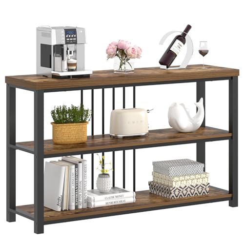 FOLUBAN Industrial Console Table, 3 Tier Entryway Sofa Foyer Table for Living Room Hallway Behind Couch, Rustic Brown FOLUBAN