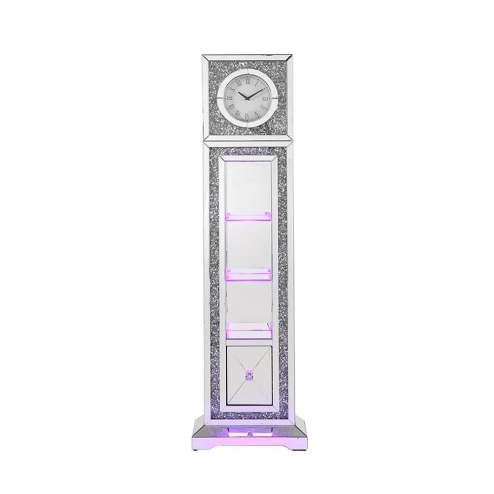 Acme Noralie Grandfather Clock in Mirrored & Faux Diamonds Acme