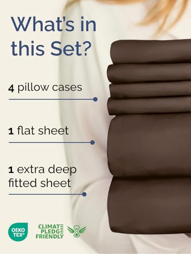 Extra Deep Queen Sheet Set - 6 Piece Breathable and Cooling Sheets - Hotel Luxury Bedding for Women, Men, Kids & Teens - Easy & Secure Fit - Soft, Wrinkle Free and Comfy - Extra Deep Pockets - Brown CGK Unlimited