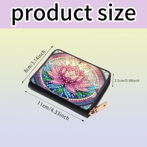 Credit Card Holder, DIY Diamond Art Painting Zipper Credit Cards Wallet for Women Accordion Card Cases Holder KeyChain Wallet-Pink Flower WoodArtSupply