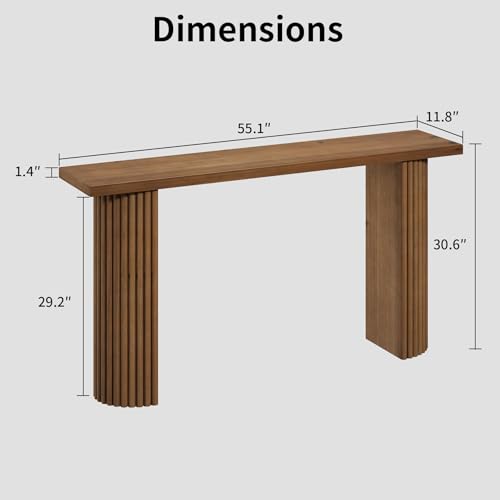 Fluted Solid Wood Console Table - 55 Inches Mid Century Modern Foyer Table, Entryway Hallway Minimalist Sofa Table, Half Round Legs HOKYHOKY