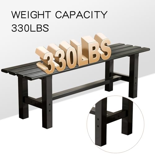 TECSPACE 47 Inches Aluminum Outdoor Weatherproof Bench Backless, 330 LBS Bearing Capacity Garden Porch Bench, Black TECSPACE