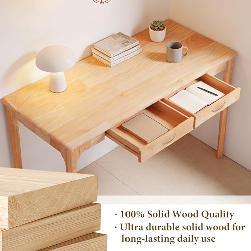 SHILAIYUNZ 40" Solid Wood Desk with Drawers, Small Home Office Writing Wooden Desk, Gaming & Computer Desk for Bedroom, Work Study Table for Small Space(Beech,40Inch) SHILAIYUNZ