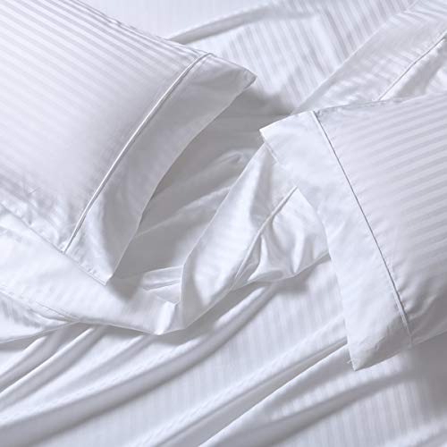 sheetsnthings Damask Stripes 650-Thread-Count Cotton-Blend 4PC Full Bed Sheets Set, White sheetsnthings