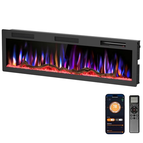 R.W.FLAME 60" Recessed and Wall Mounted Smart Electric Fireplace, Alexa/WiFi Enabled, APP Control with Multiple Sound Modes, Remote Control with Timer, Adjustable Flame Colors and Speed R.W.FLAME