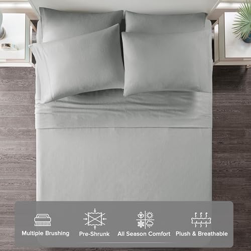 Comfort Spaces Cotton Flannel Sheets Queen Size, Ultra Soft Flannel Sheet Set with 14" Elastic Pocket , Breathable Warm Flannel Bedding, Grey Solid 4 Piece Comfort Spaces