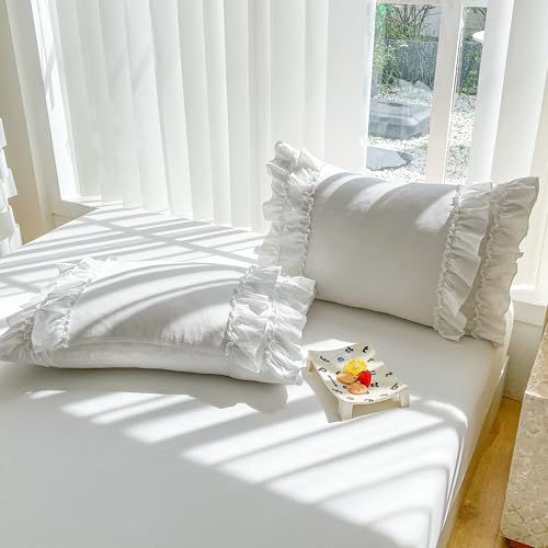 Shabby Chic 3 Pieces Bedding,Vintage Ruffled Full Duvet Cover Set with 2 Layers Ruffles,Soft Brushed Microfiber Set with Zipper Closure,Lightweight Duvet Cover Set-White,Full SOUKECHY