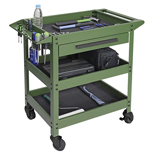 GSTANDARD 3 Layers Utility Cart: Rolling Tool Cart with Lockable Wheels and Multifunction Service Cart for Home, Garage, Kitchen, Office or Cafe, Torin
