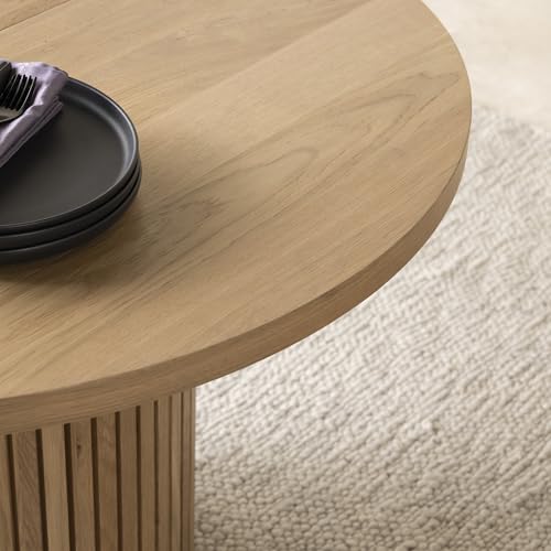 Transformer Table - Solid Wood Extendable Round Dining Table Set with 6 Chairs, Seats 4-10, Extendable Round Dining Set, Natural (Table + 6 Chairs) Transformer Table