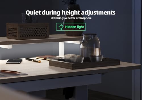 Claiks 63" L Shaped Standing Desk with Drawers and LED Lights, Height Adjustable Electric Corner Standing Desk with Monitor Stand & Power Outlet, 4 Memory Preset, Nature Claiks