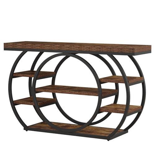 Tribesigns 47” Console Table, Industrial 5-Tier Entryway Table with Metal Frame, Narrow Sofa Table for Living Room, Hallway, Rustic Brown Tribesigns