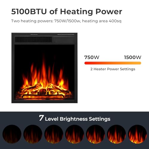 R.W.FLAME 43” Corner Electric Fireplace Mantel Wooden Surround Firebox, TV Stand with Freestanding Electric Fireplace, Remote Control, Adjustable Led Flame, 750W/1500W Black R.W.FLAME