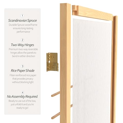 4 ft. Short Eudes Shoji Screen - Natural - 4 Panels Red Lantern