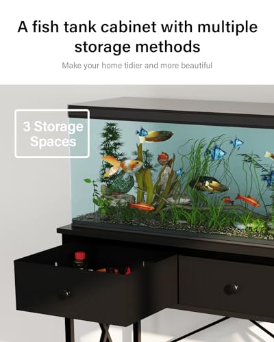 FILKO Aquarium Stand 20-29 Gallon, Metal Gallon Fish Tank Stands with Accessories Storage, Turtle/Reptile Terrariums Table,Breeder Tank Stand,Easy to Assemble(Tank not Included) (Black, 29 Gallon) FILKO