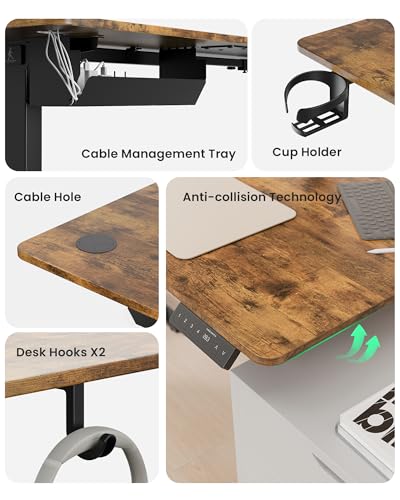 YORIWELL 63 Inches Reversible L Shaped Standing Desk for Home Office, Electric Height Adjustable Corner Computer Desk, Sit Stand up Table with Cup Holder, Ergonomic Gaming Desk, Rustic Brown YORIWELL