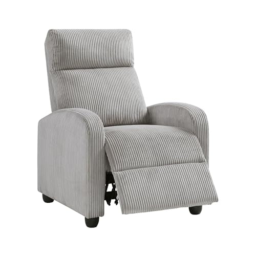 Lexicon Corduroy Pushback Recliner Chair Armchair Push Back Recliner, Solid Wood Frame and Metal Base, Easy Assembly Small Soft Single Sofa Accent Chair for Living Room/Office/Apartment, Light Grey