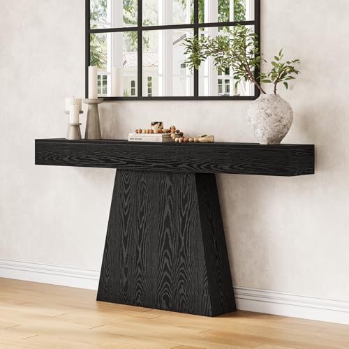 LITTLE TREE 63" Entryway Table, Modern Black Wooden Console Table with Trapezoidal Base for Living Room, Entrance, Hallway, Foyer, Behind the Couch LITTLE TREE