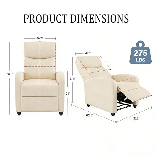 Simple Deluxe Massage Recliner Chair - Adjustable PU Leather Recliner, Luxe Reading Chair & Sofa Chair for Living Room Chairs or Bedroom Chair, Small Recliner for Home Theater, Beige